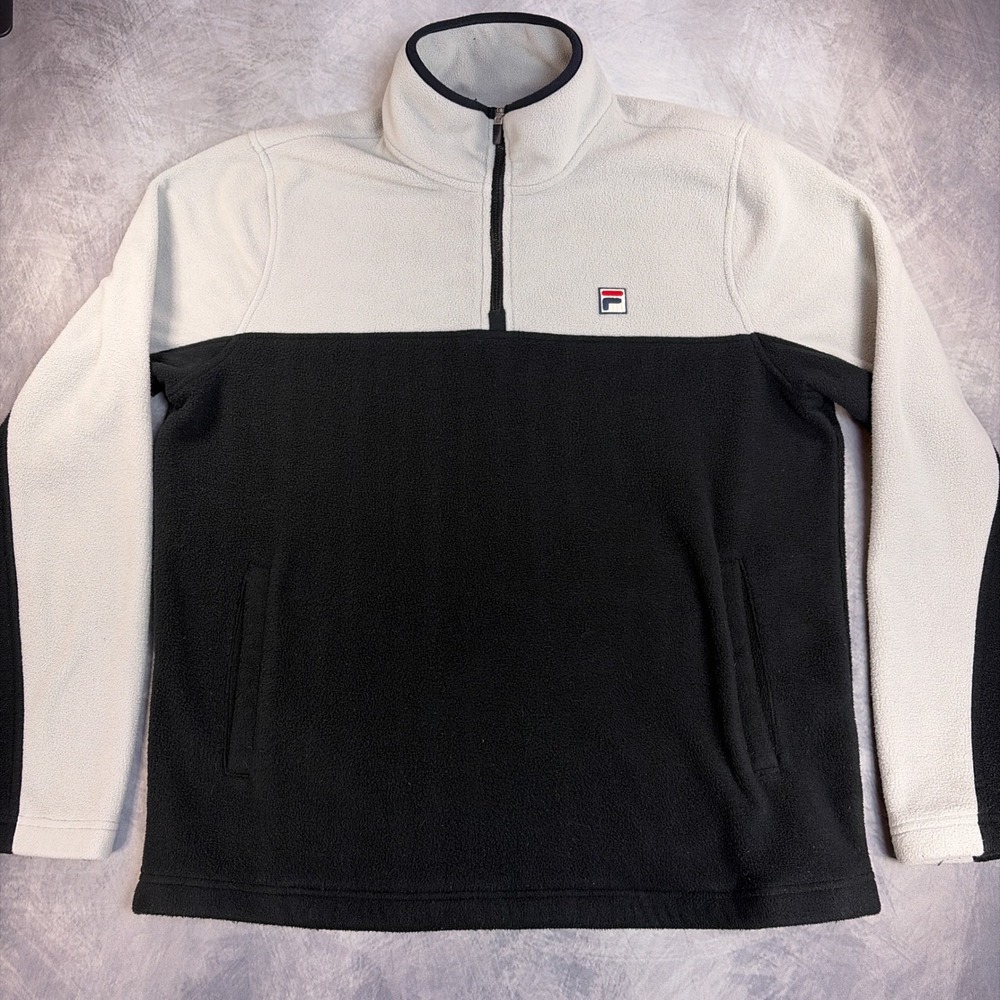 Fila Mens Quarter Zip Fleece Pullover Grey Black Colorblock Mock Neck Medium